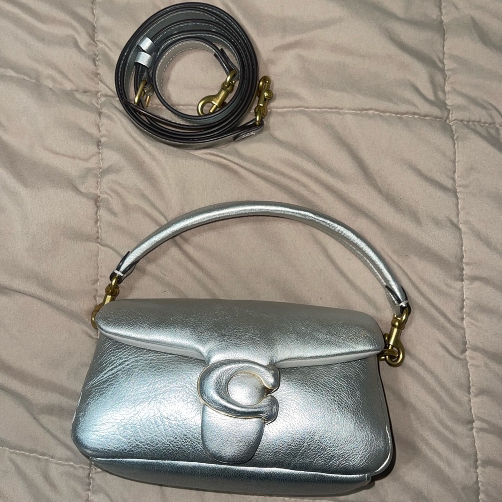 Coach Silver Shoulder Bag with Metallic Finish